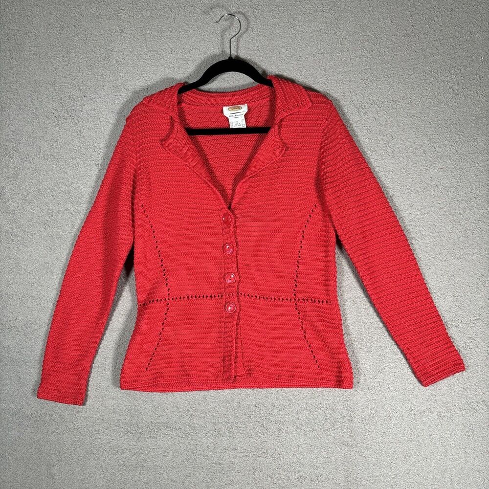 Vintage Talbots Women's Size Small 100% Mercerized Cotton Red Knit Cardigan